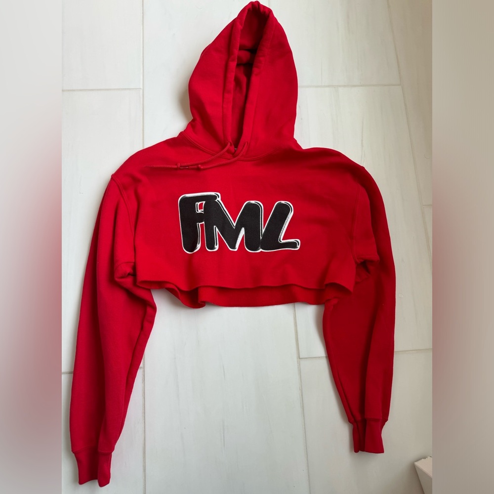 RED “FML” CROPPED HOODIE